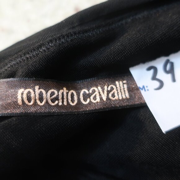 Womens Roberto Cavalli Black Ruched Dress W/Gold Hardware 42/S - Picture 13 of 14